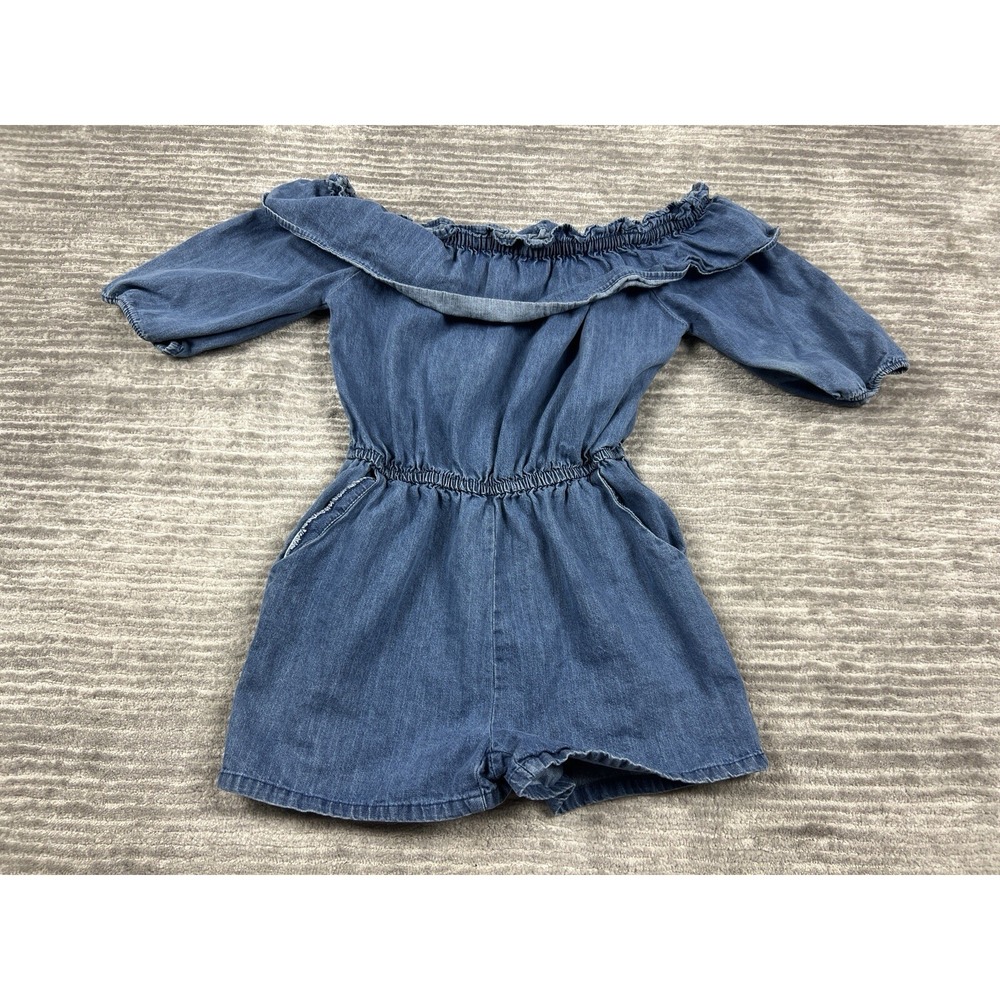 Love by Chelsea Romper Womens Small Blue Medium‎ Wash Off Shoulder